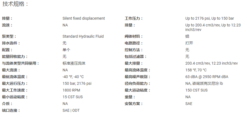 派克PGP529H系列齒輪泵技術規格